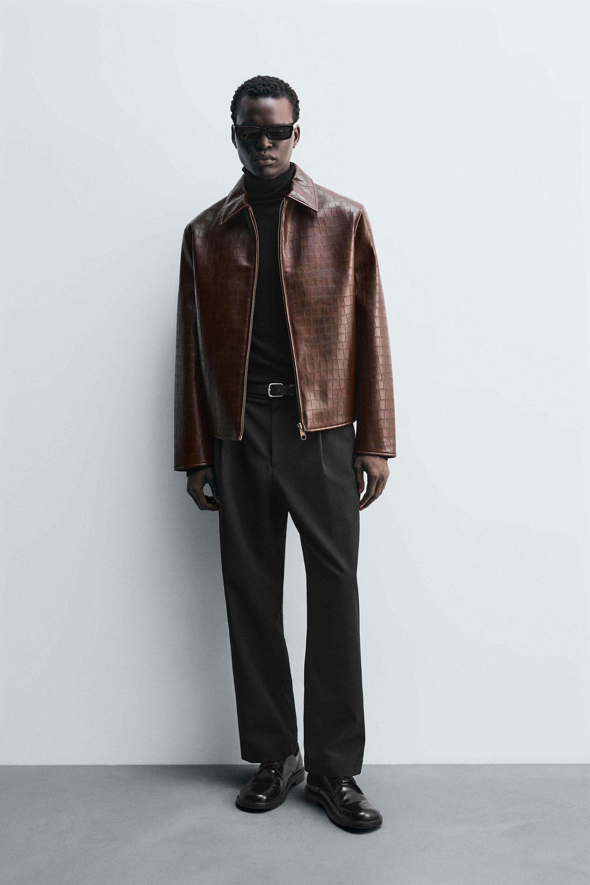 EMBOSSED FAUX LEATHER JACKET