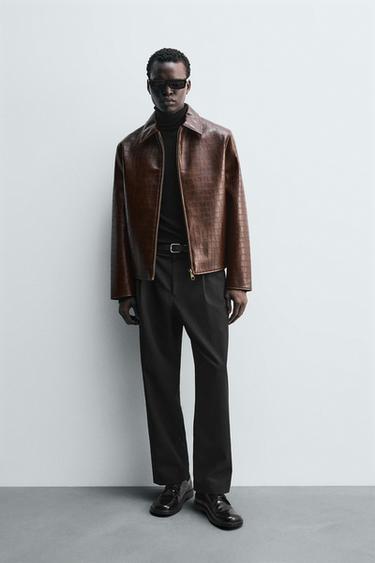 Zara EMBOSSED FAUX LEATHER JACKET - Brown - Image 0