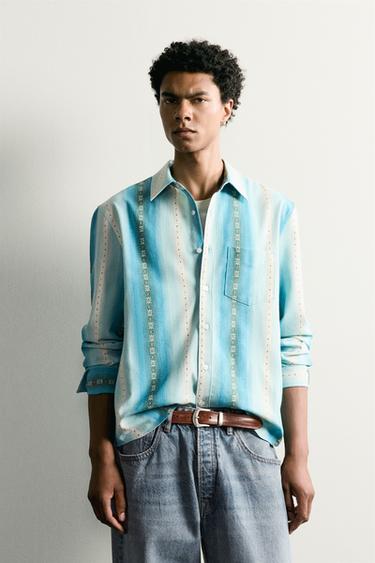 RELAXED FIT STRIPED JACQUARD SHIRT - Blues by Zara