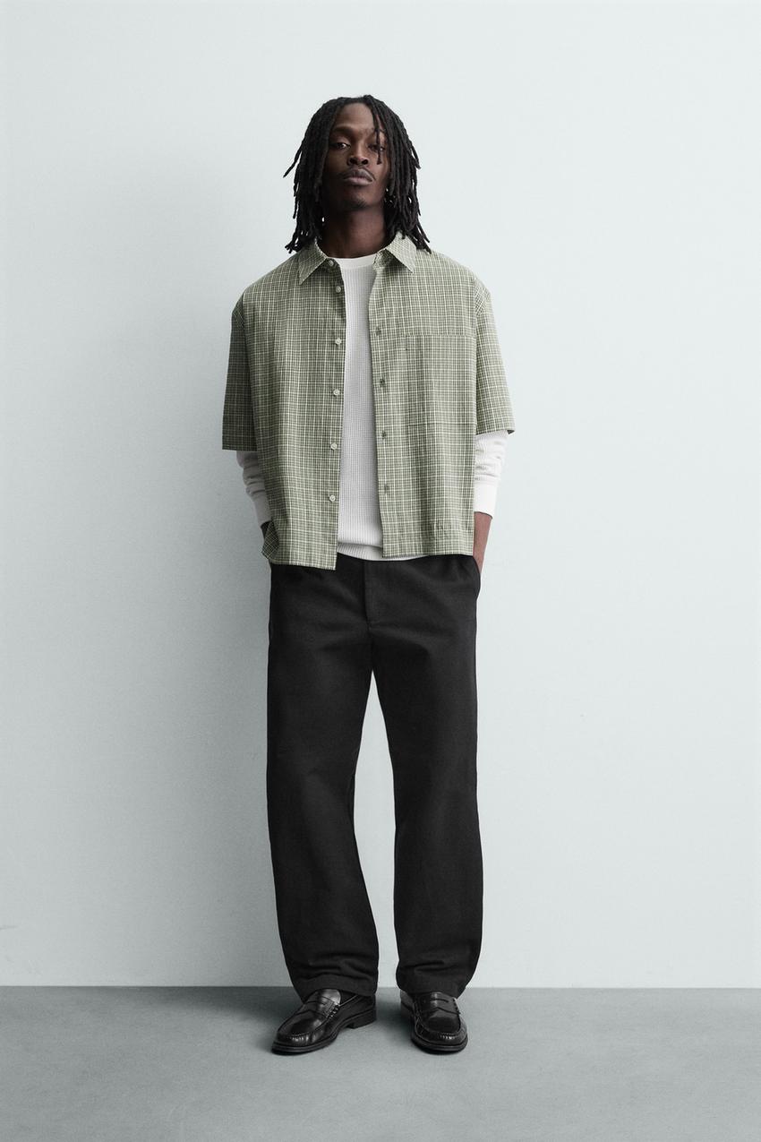 PLAID BOXY FIT SHIRT - Green | ZARA United States PLAID BOXY FIT SHIRT - Green | ZARA United States