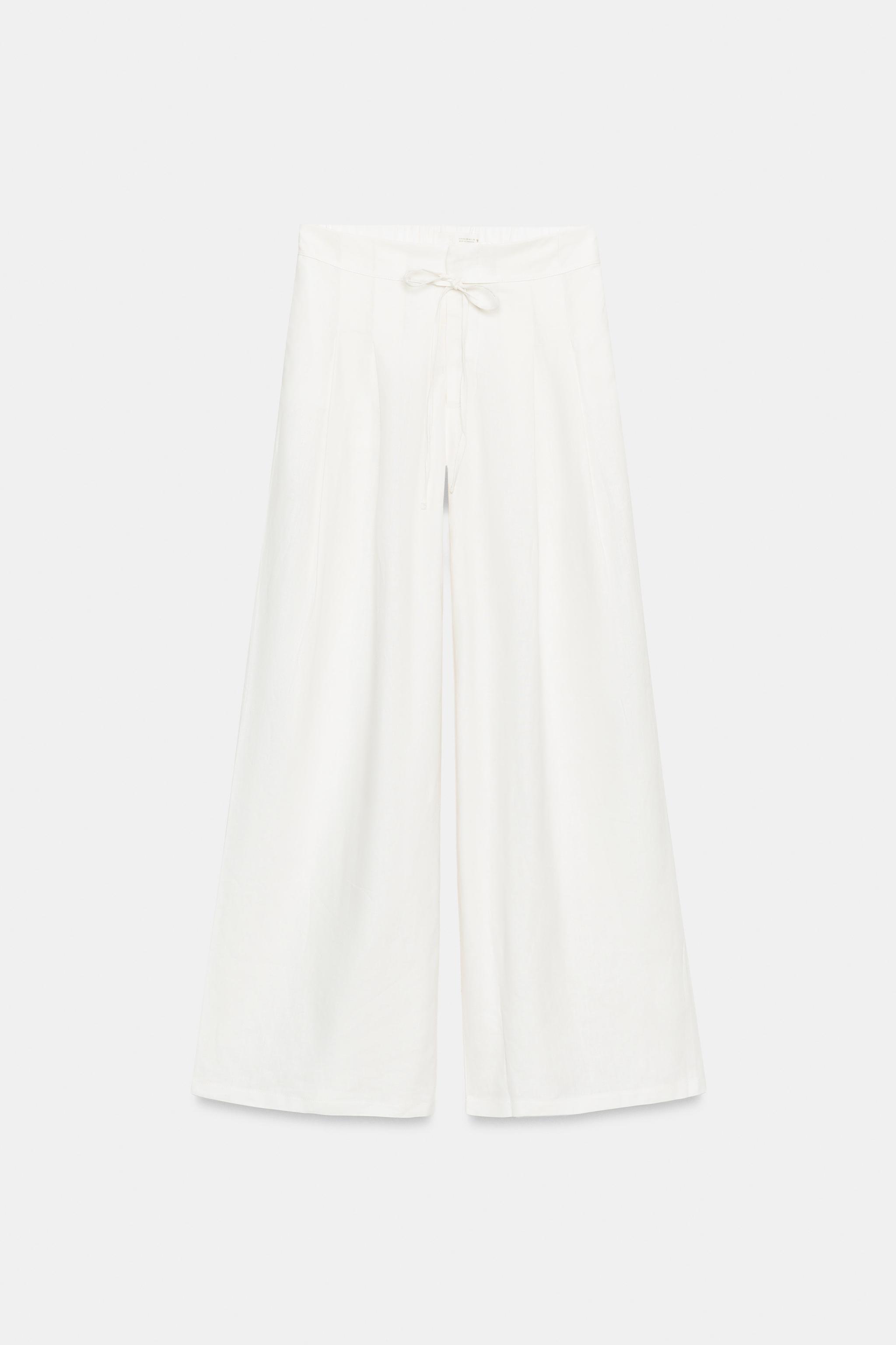 PANTALON LARGE À PINCES AVEC LIN