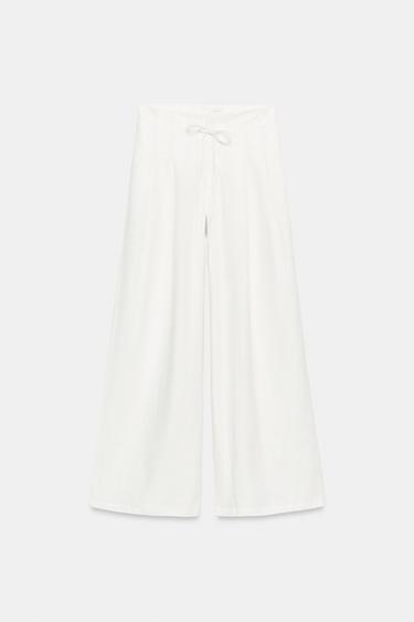 PANTALÓN ANCHO PINZAS - Blanco roto de Zara