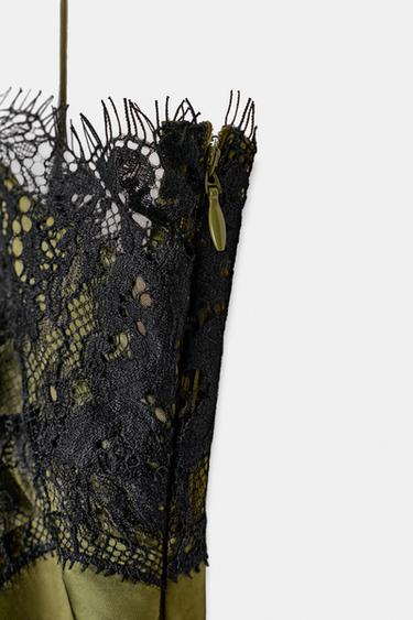 ASYMMETRIC SATIN LACE DRESS ZW COLLECTION - Green by Zara - Image 6