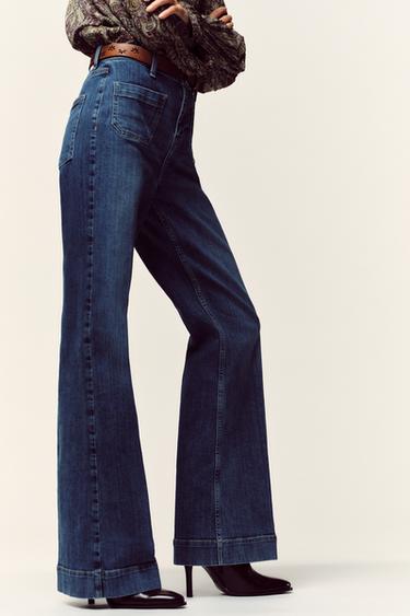 Z1975 HIGH-WAIST FLARE BELTED JEANS - Blue by Zara