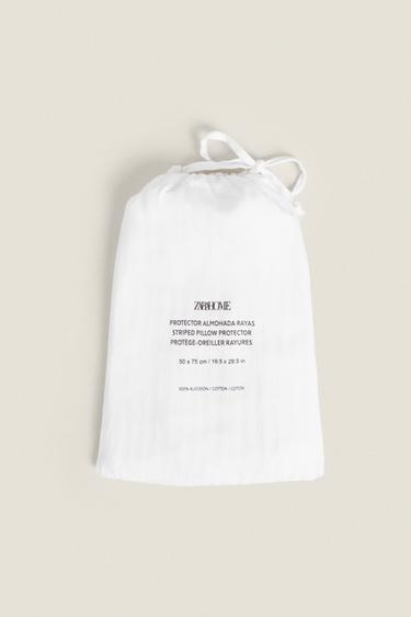 STRIPED COTTON PILLOW PROTECTOR - White by Zara - Image 4