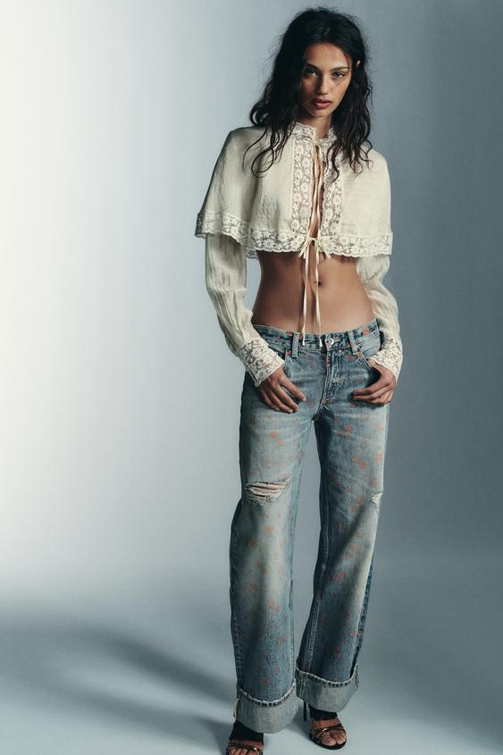 TOP CROP CAPA ENCAJE - Crema de Zara - Imagen 0