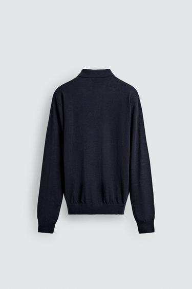 POLO EN MAILLE AVEC LAINE ET SOIE - Bleu marine de Zara - Image 7