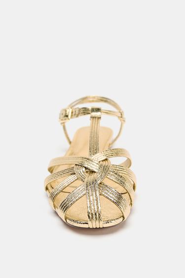 STRAPPY METALLIC-EFFECT CAGE SANDALS - Gold by Zara - Image 5