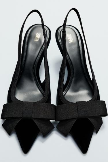 VELVET EFFECT SLINGBACKS WITH BOW DETAIL - Black by Zara