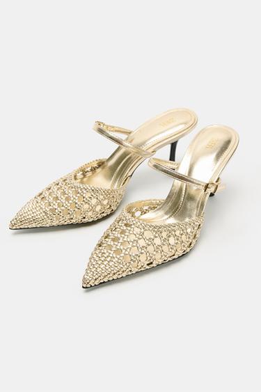 METALLIC BRAIDED HIGH-HEEL SHOES - Gold by Zara - Image 1