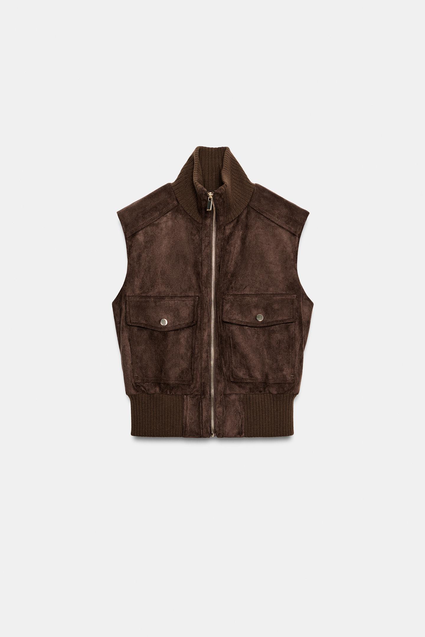 Женский жилет Zara Suede-Effect Vest, цвет: Коричневый — фото 4