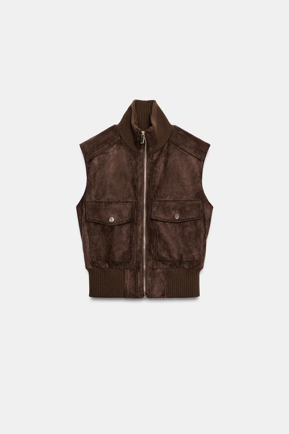 Zara SUEDE-EFFECT VEST - Brown - Image 0
