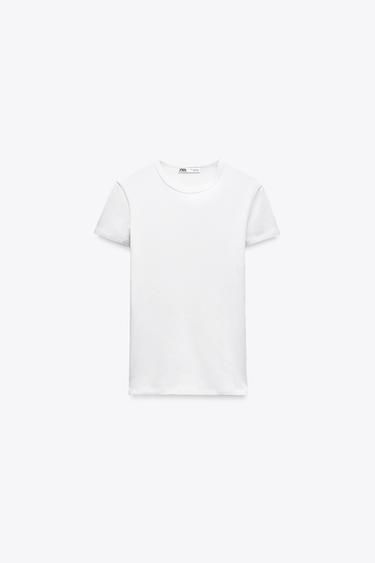 リブ ショートスリーブ TシャツホワイトZaraのリブ ショートスリーブ Tシャツ - ホワイト 