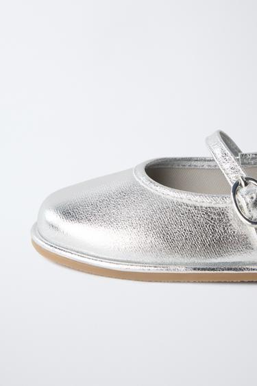 METALLIC BALLET FLATS - Silver by Zara - Image 5