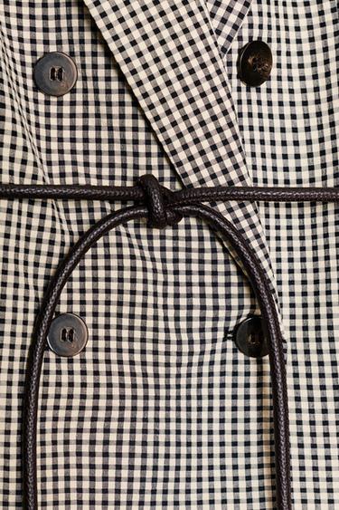 GINGHAM CHECK CROPPED BLAZER WITH BELT - Ecru / Black by Zara - Image 7