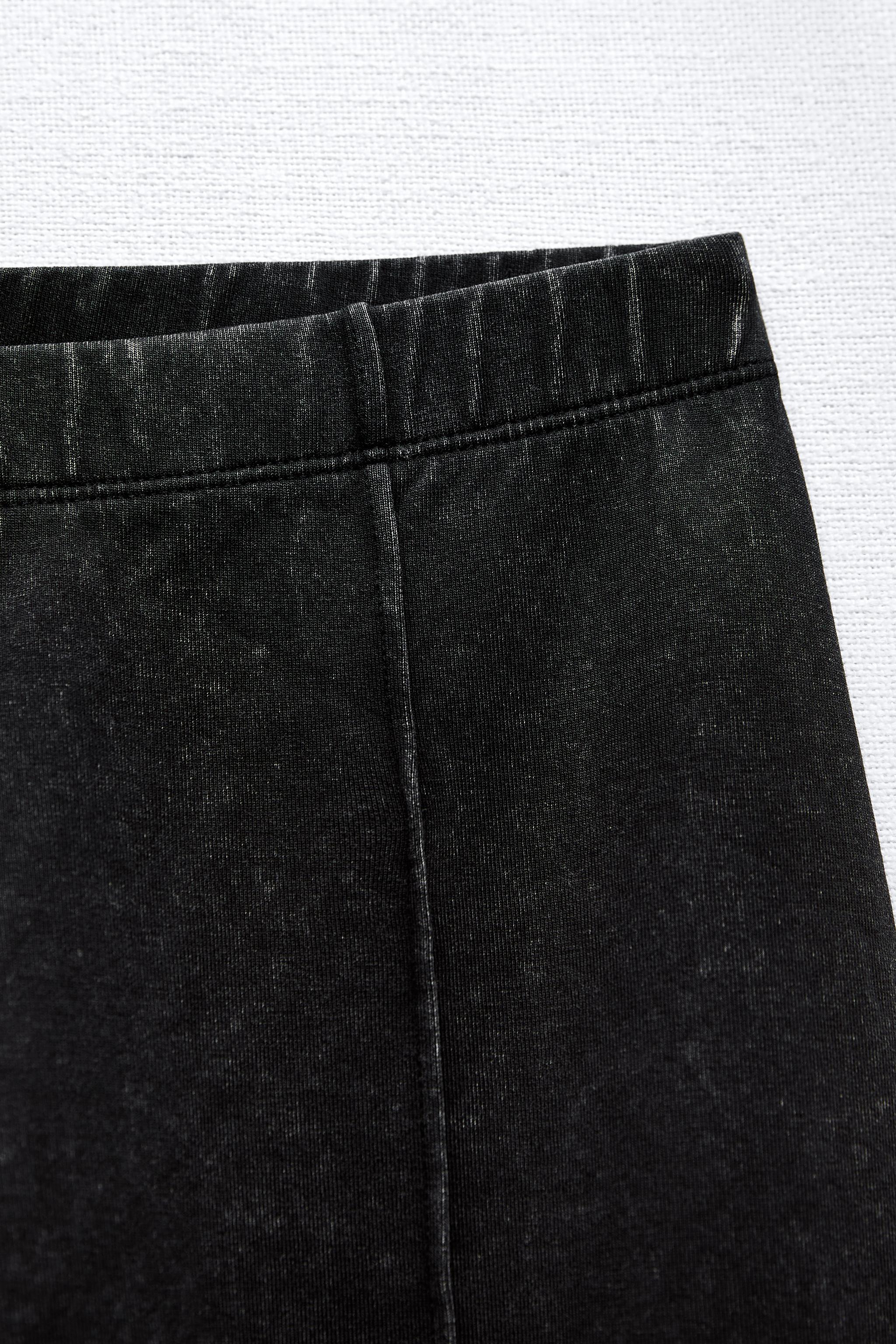 WASHED EFFECT FLARED INTERLOCK PANTS - Black