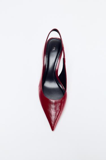Zara LEATHER KITTEN HEEL SHOES - Red