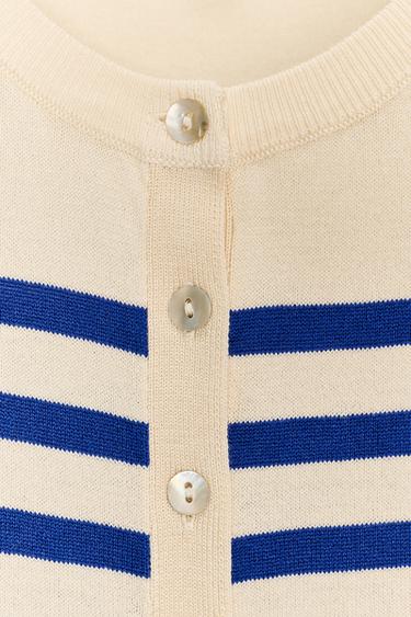 STRIPED KNIT SHORT SLEEVE CARDIGAN - Ecru / Blue by Zara - Image 5