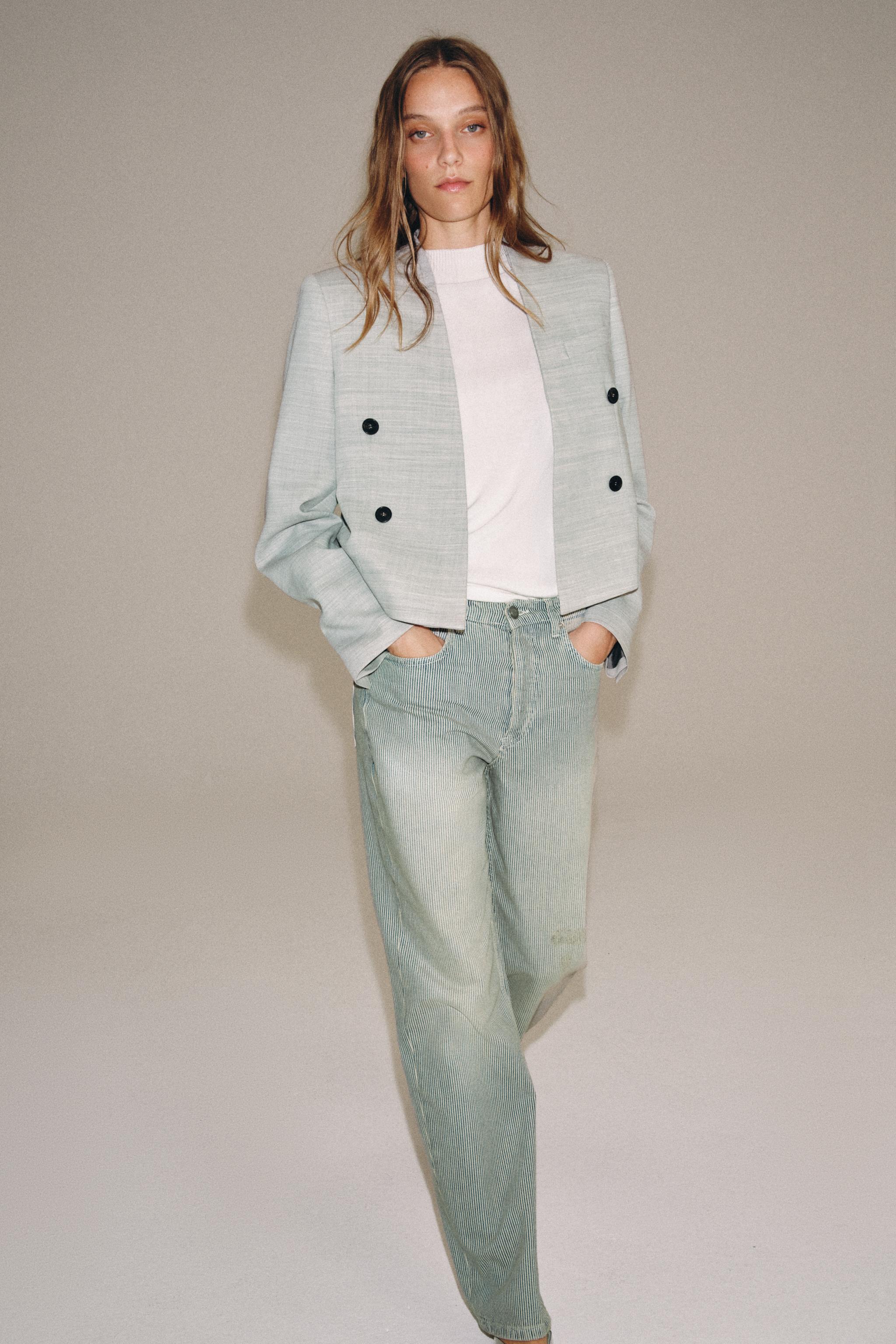 ZW COLLECTION LOW-RISE STRIPED STRAIGHT LEG JEANS