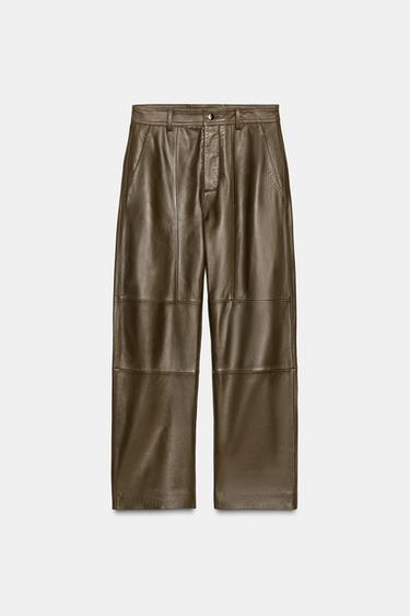 PANTALON DROIT EN CUIR ZW COLLECTION ÉDITION LIMITÉE - Kaki foncé de Zara - Image 2