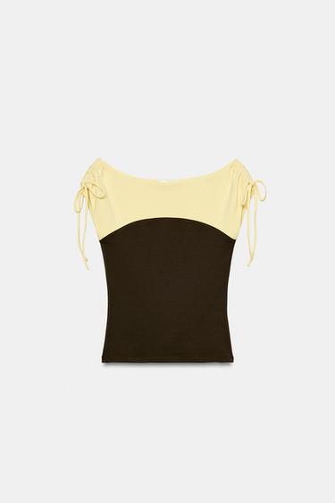 COMBINED GATHERED TOP - Brown / Ecru by Zara - Image 4