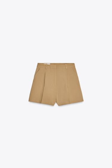Zara PLEATED SHORTS - taupe brown