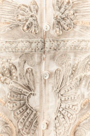 LIMITED EDITION BEADED EMBROIDERED DRESS - Oyster-white by Zara - Image 6