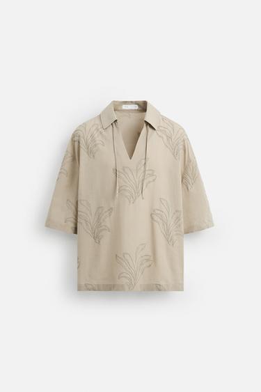 CHEMISE BRODERIE FEUILLES - Marron / Taupe de Zara - Image 6