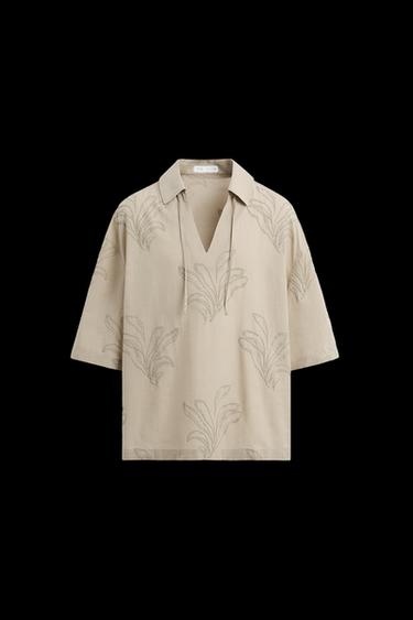 HEMD MIT BLÄTTERSTICKEREI - Braun / Braungrau von Zara