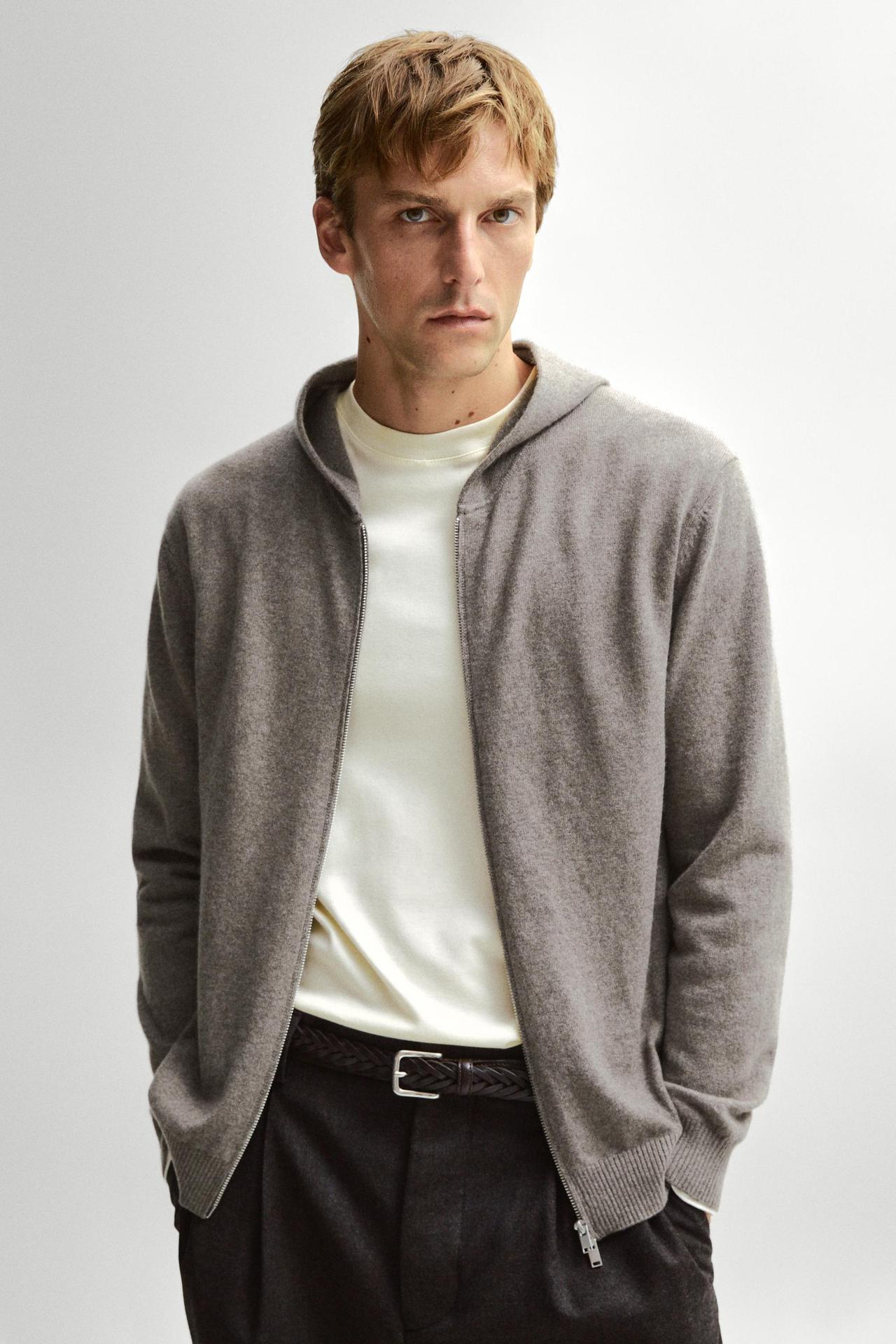 100% cashmere knit cardigan with hood — Dark khaki