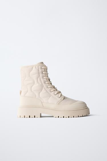 QUILTED ANKLE BOOTS - Ecru White by Zara - Image 0