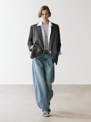 Blazer à rayures tennis en laine froide mélangée - Gris de Zara