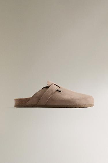 LEATHER CLOGS WITH STRAP - Dark Grey by Zara