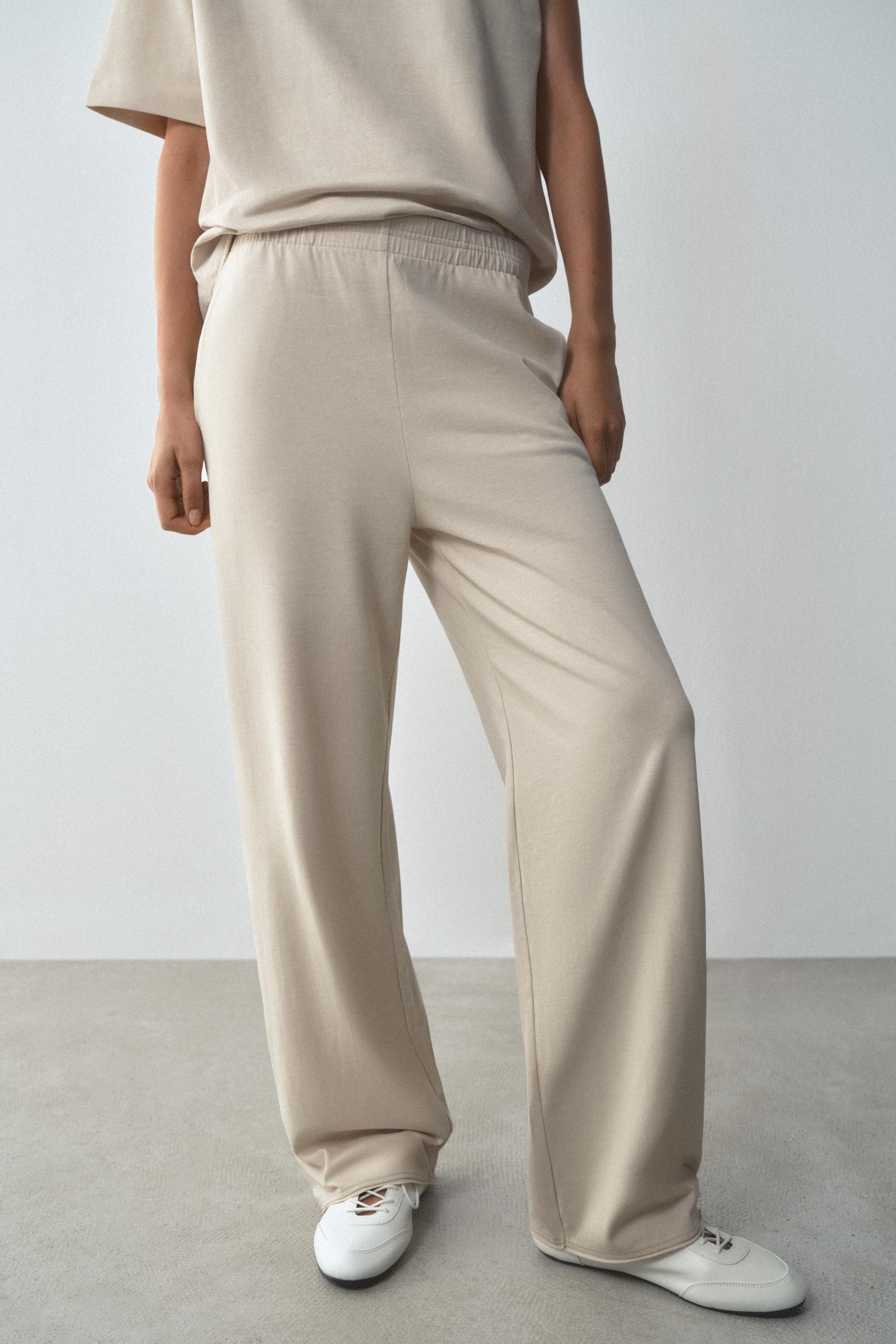 STRAIGHT-LEG COTTON TROUSERS — Sand