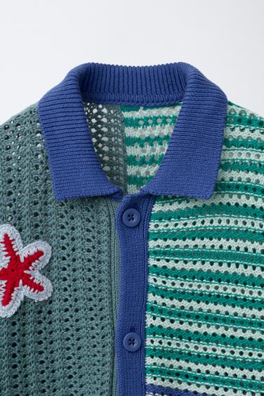 CHEMISE EN MAILLE CROCHET ÉTOILES - Vert / Bleu de Zara - Image 2