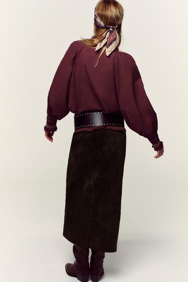CHEMISE BRODERIES POMPONS - Bordeaux de Zara - Image 4