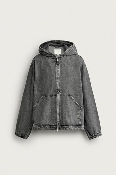 CHAMARRA DE MEZCLILLA RELAXED FIT CON CAPUCHA - Gris de Zara
