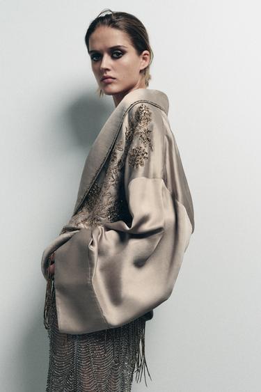 ÁO KIMONO THÊU HỌA TIẾT ĐÍNH HẠT LIMITED EDITION - Màu xám từ Zara