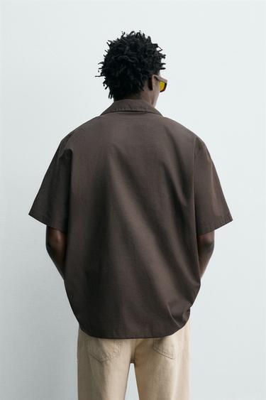 REGULAR FIT COTTON VOILE SHIRT - Dark brown by Zara - Image 2