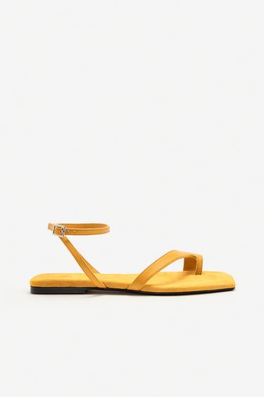 LIMITED EDITION FLAT SPLIT SUEDE SANDALS - Mustard by Zara