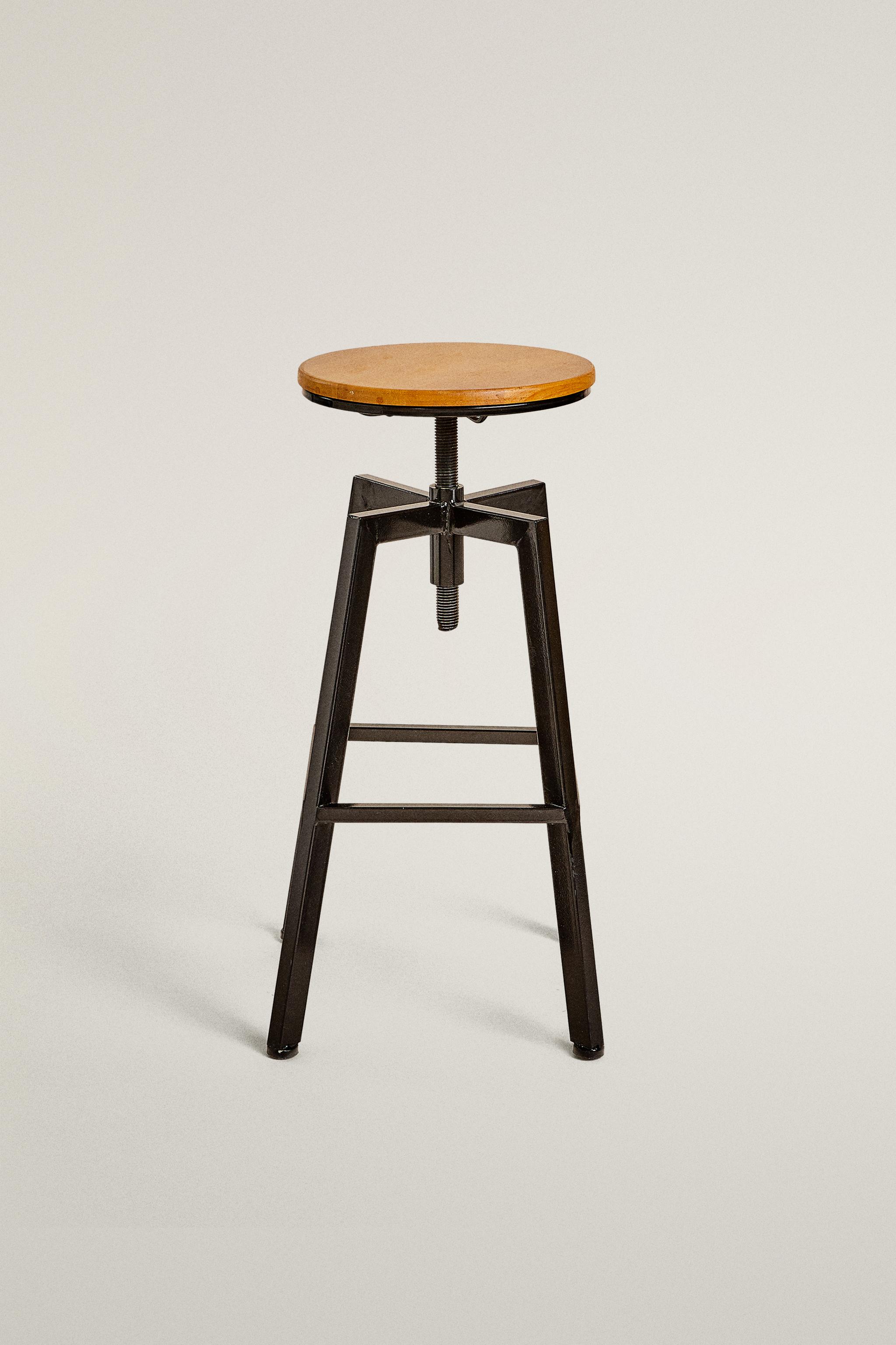 SWIVEL WOOD AND METAL BAR STOOL