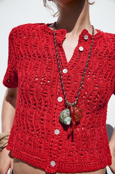 OPEN KNIT CARDIGAN - Red by Zara - Image 1
