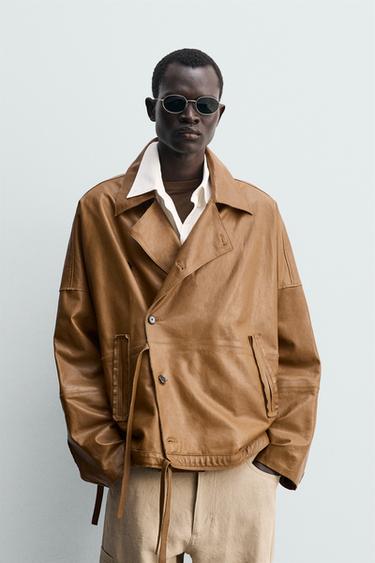 BLOUSON RELAXED EN CUIR NAPPA - Marron clair de Zara