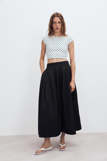 Zara A-LINE MIDI SKIRT - Black