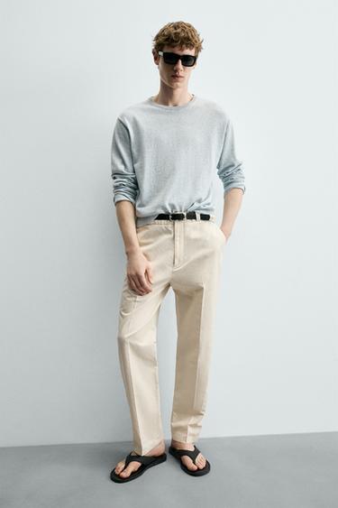 COTTON/LINEN STRAIGHT-LEG CHINO TROUSERS - Sand by Zara - Image 5