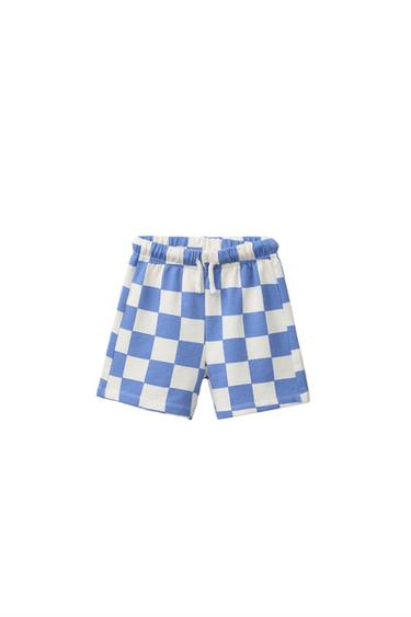 CHECKERBOARD BERMUDA SHORTS - Ecru / Blue by Zara