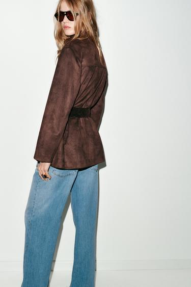 BLOUSON EFFET DAIM AVEC CEINTURE - Marron foncé de Zara - Image 2