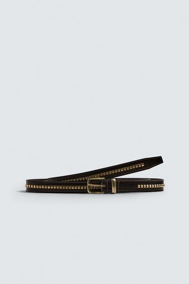 CINTURÓN PIEL TACHAS - Marrón de Zara