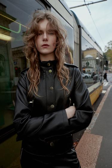 FAUX LEATHER JACKET WITH BELT - Black by Zara - Image 3
