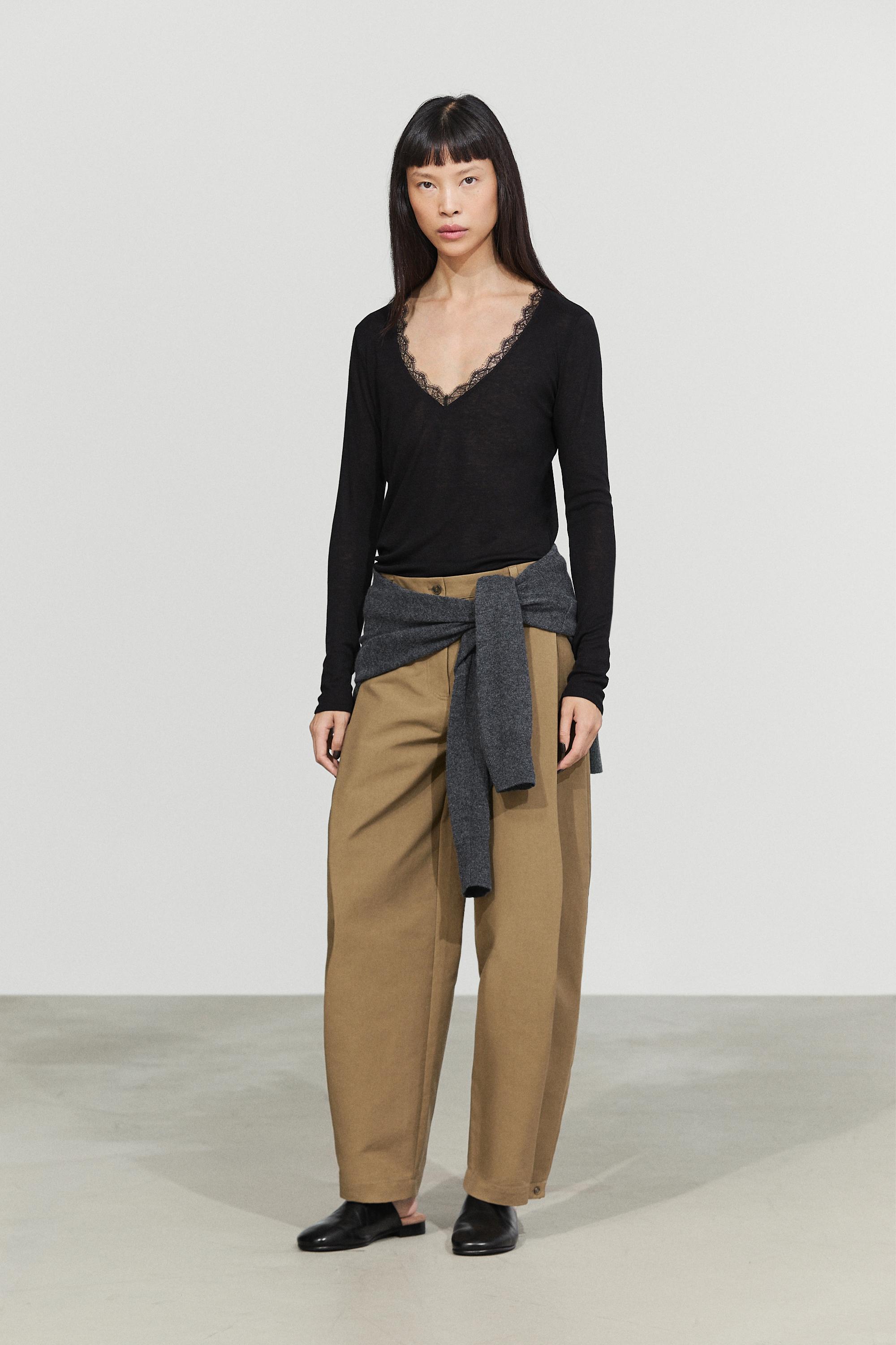 Long sleeve T-shirt with lingerie-inspired detail